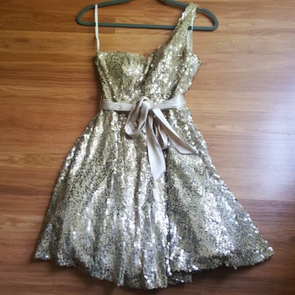 Way-In Dresses | Like New! Way In Clothing Co- Nordstrom, Gold Sequin, One Strap Party Dress, S | Color: Cream/Gold | Size: S | Wendye71's Closet Way-In Dresses | Like New! Way In Clothing Co- Nordstrom, Gold Sequin, One Strap Party Dress, S | Color: Cream/Gold | Size: S | Wendye71's Closet
